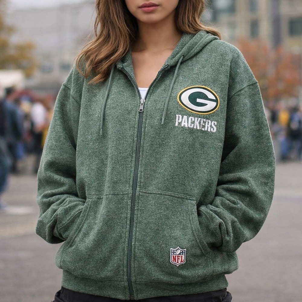 Authentic Reebok "On Field" NFL Green Bay Packers full zip hoodie Classic Green